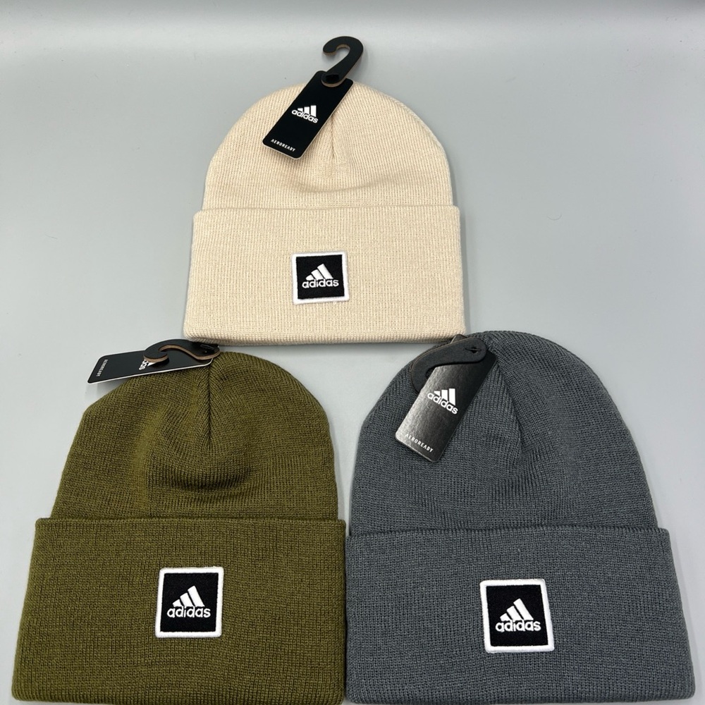 Lot Of 3! Adidas Aeroready Wide Cuff Fold Beanie, Onix, Olive, Beige Winter Hat